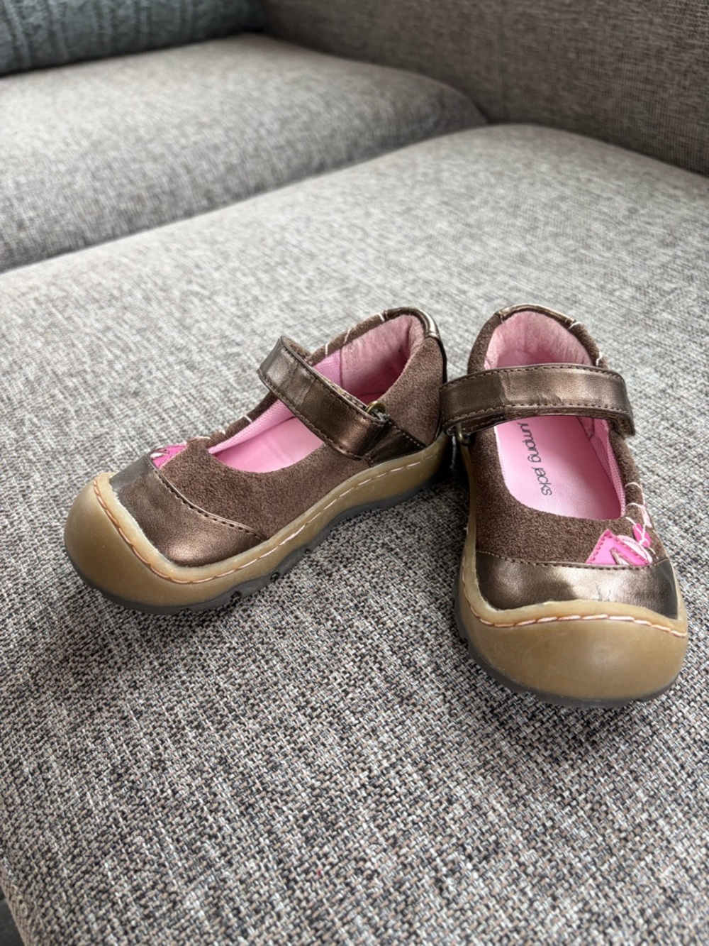 Jumping Jacks Brown Mary Jane Shoes with Pink Lining